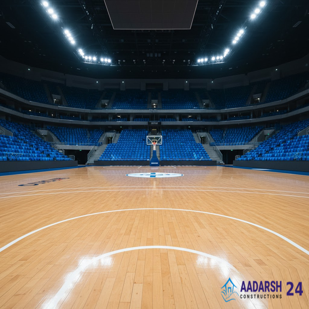 Basketball Court Manufacturer in Noida constructing colorful outdoor court.