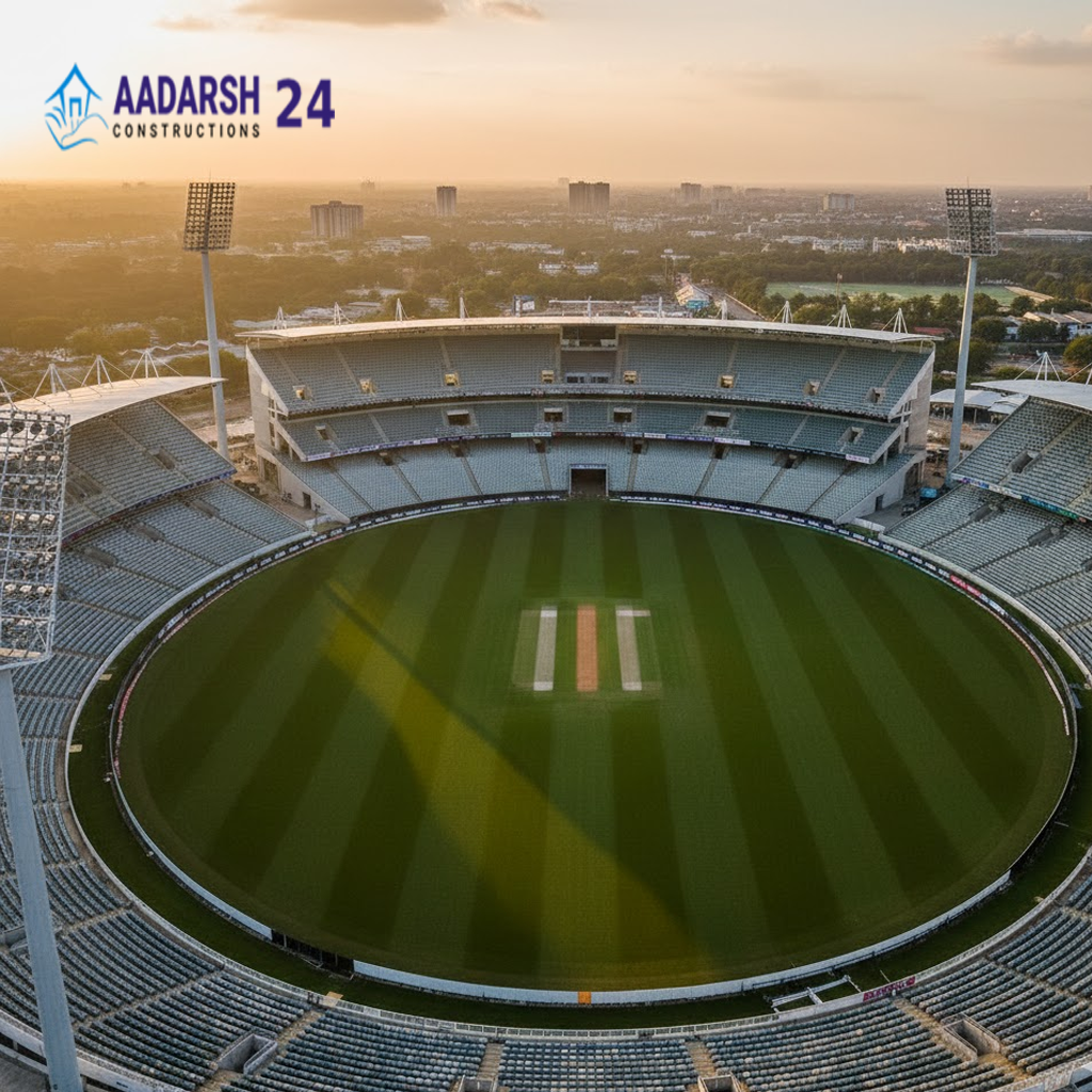 Cricket Ground Contractor in Noida preparing professional turf pitch.