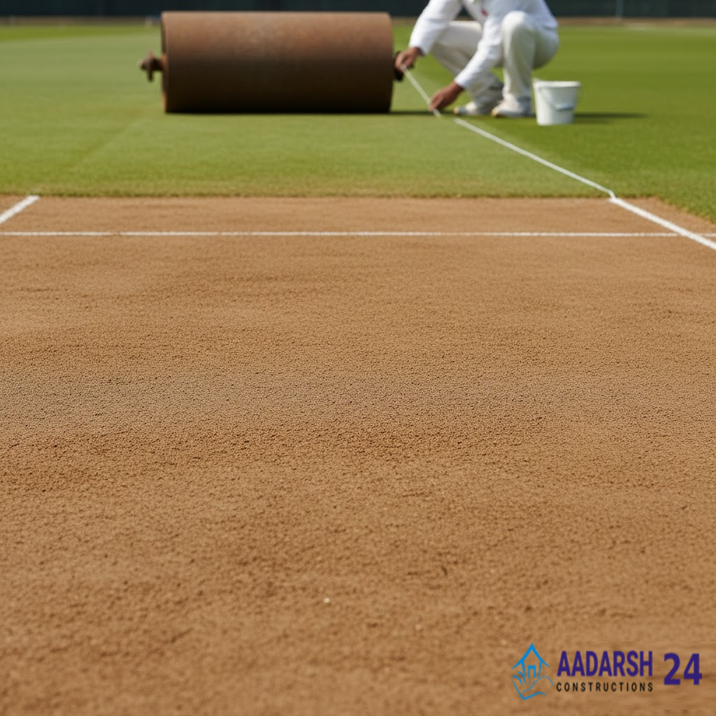 Stadium construction and cricket ground development in Delhi.
