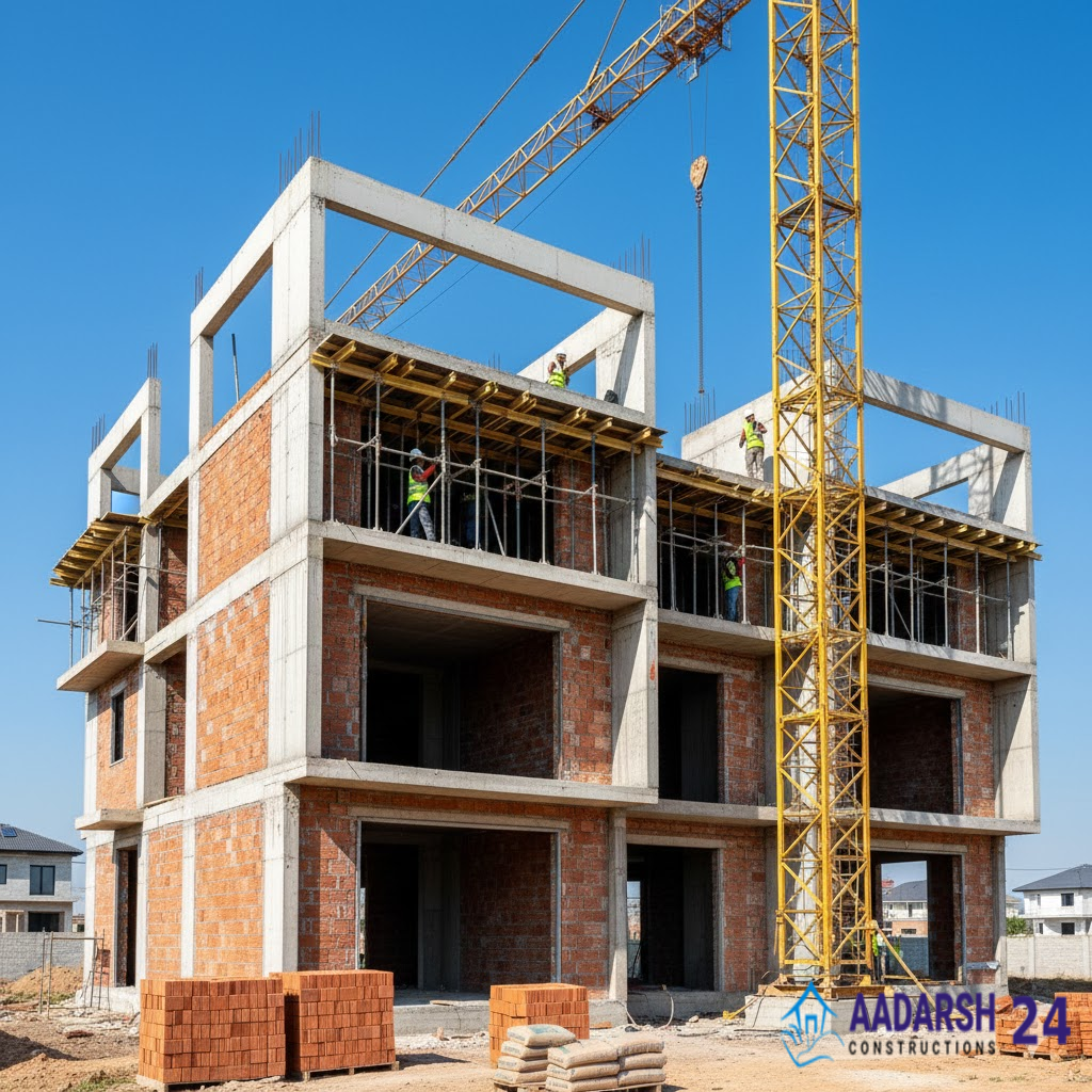 Home construction company in Noida building modern residential villa.
