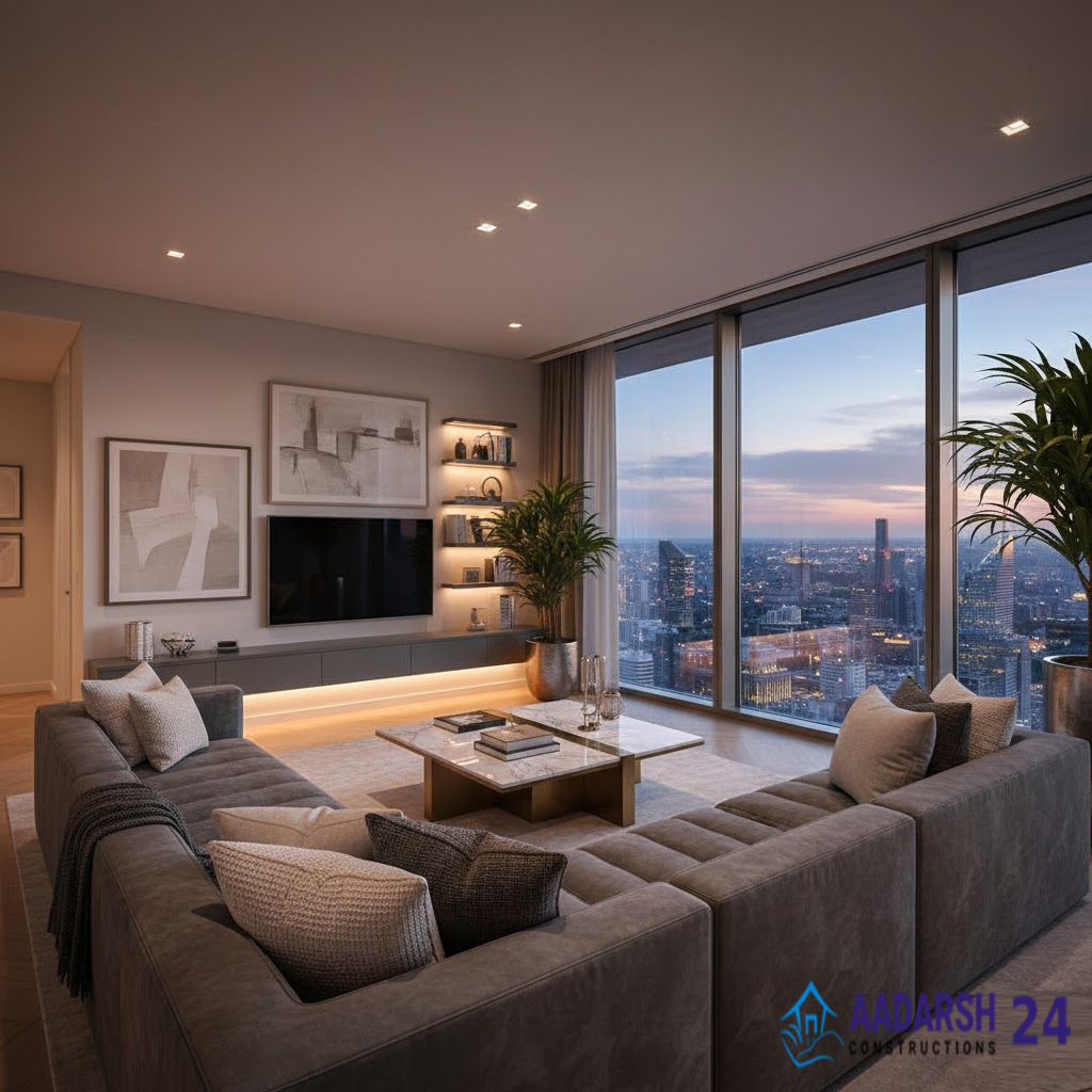 Interior Design Services in Noida luxury living room project.
