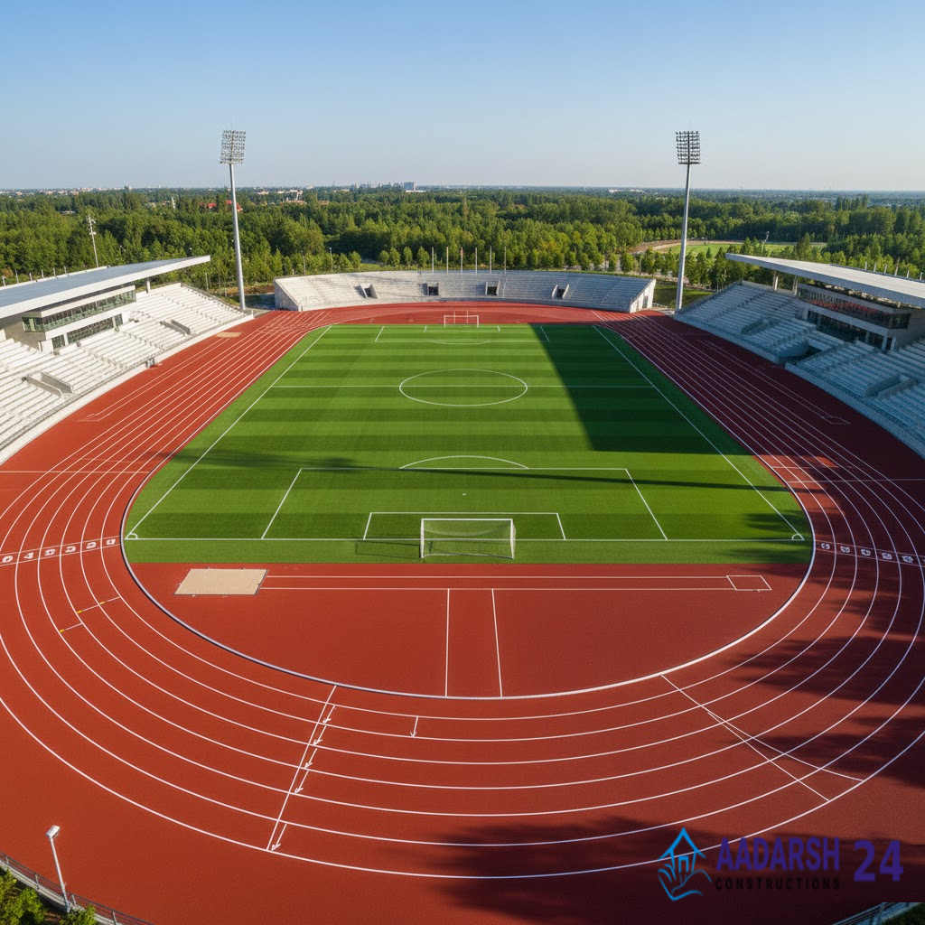 Running Track EPDM Contractor in Noida laying red athletic track.