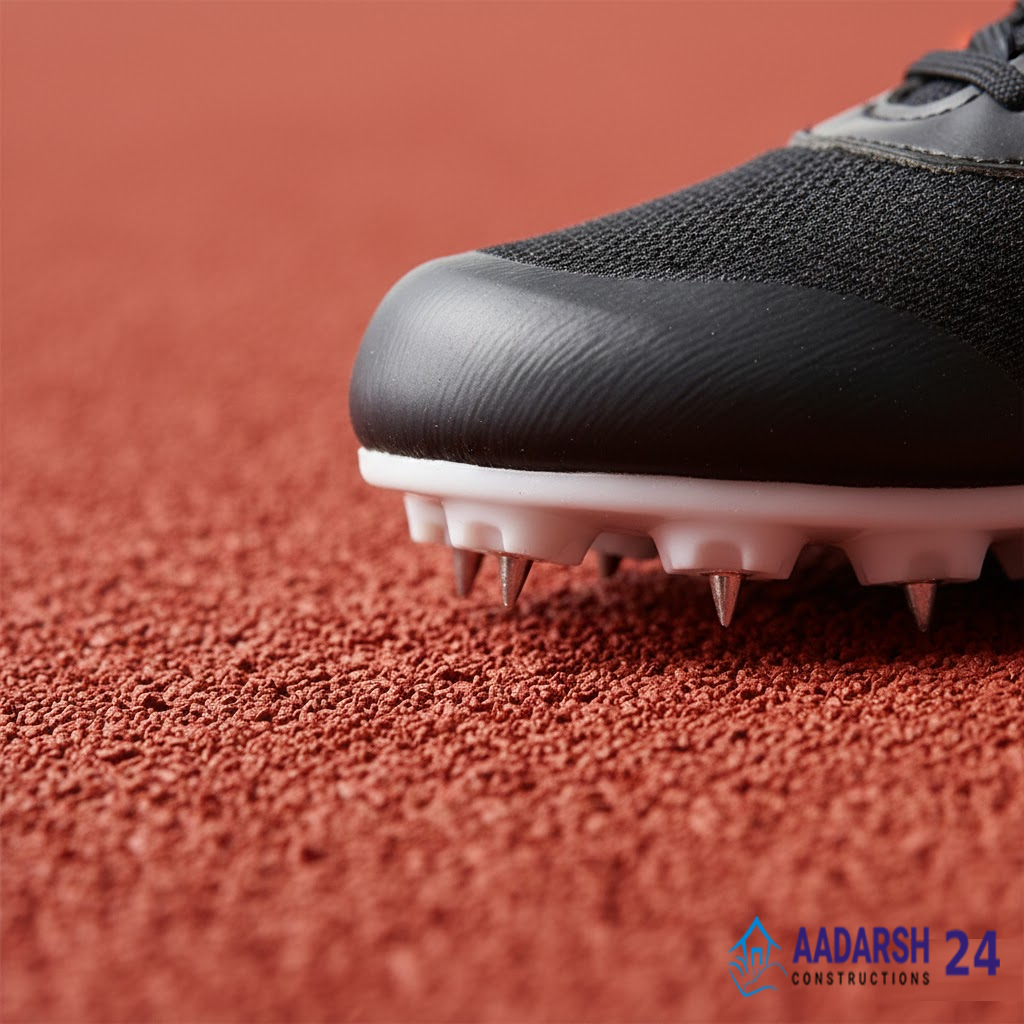Synthetic PU running track construction in Delhi stadium.