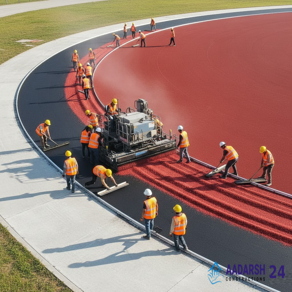 Professional sports track development in Greater Noida by Aadarsh Constructions.