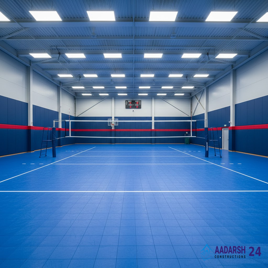 Volleyball Court Manufacturer in Noida installing professional synthetic court